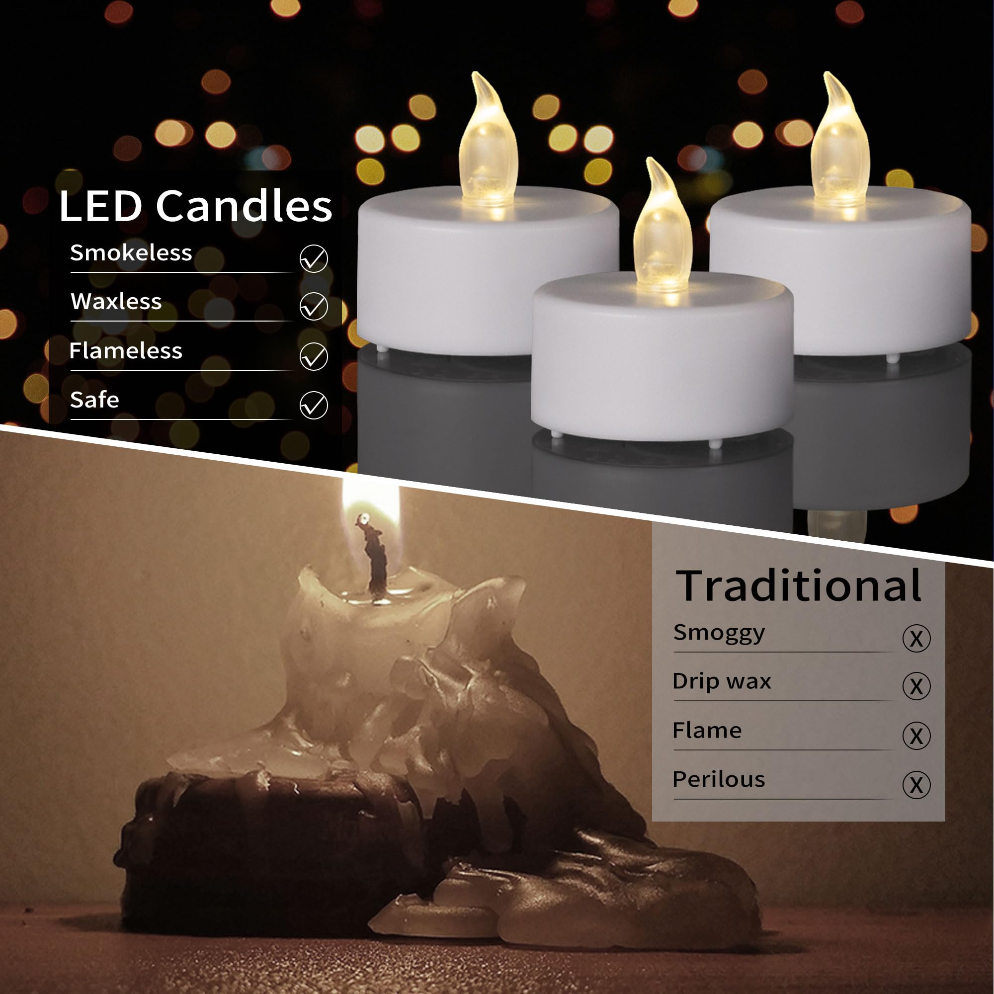 MINXIN LED tea light party decor with realistic flicker effect.