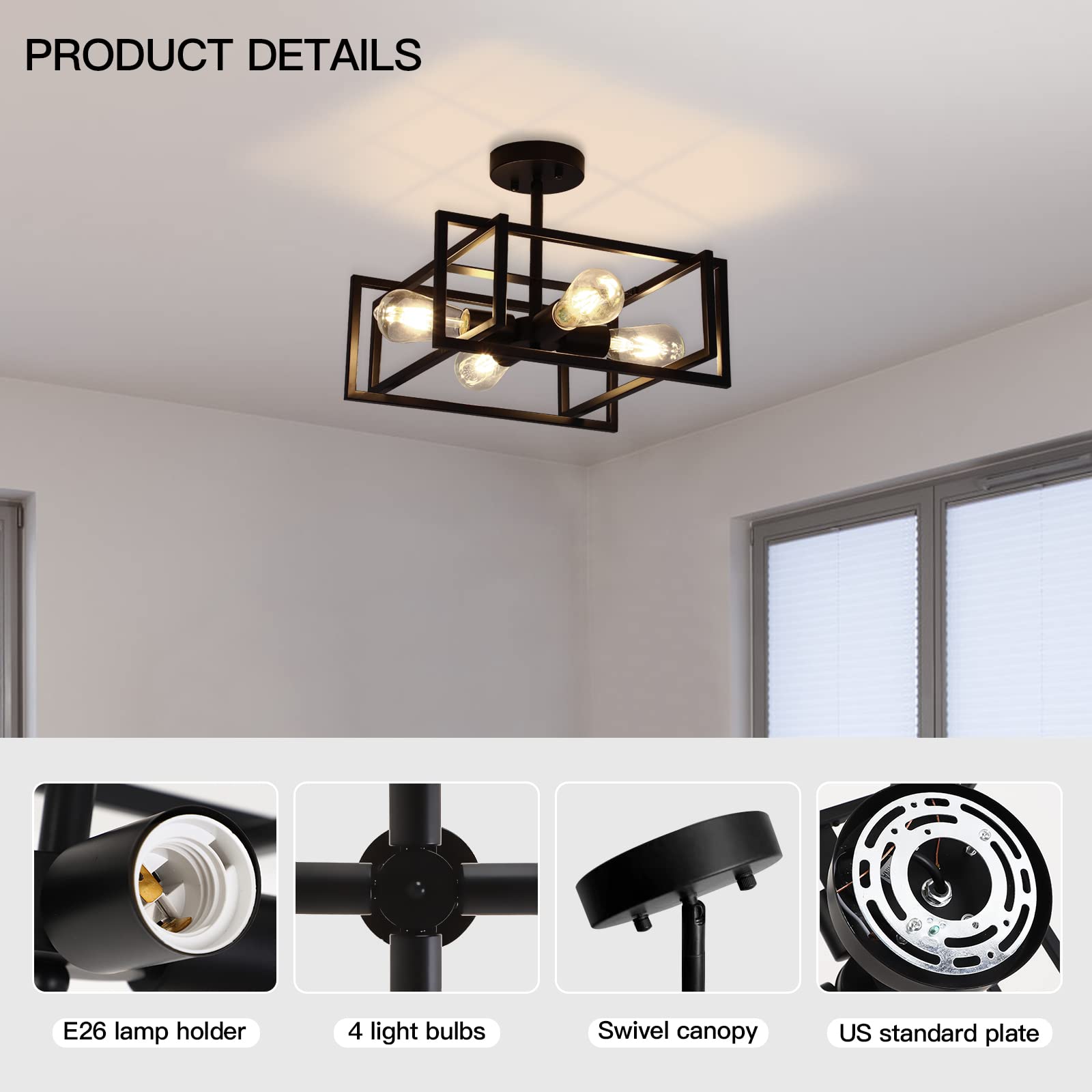 Minyuco four-bulb E26 setup illuminates wide living spaces evenly.