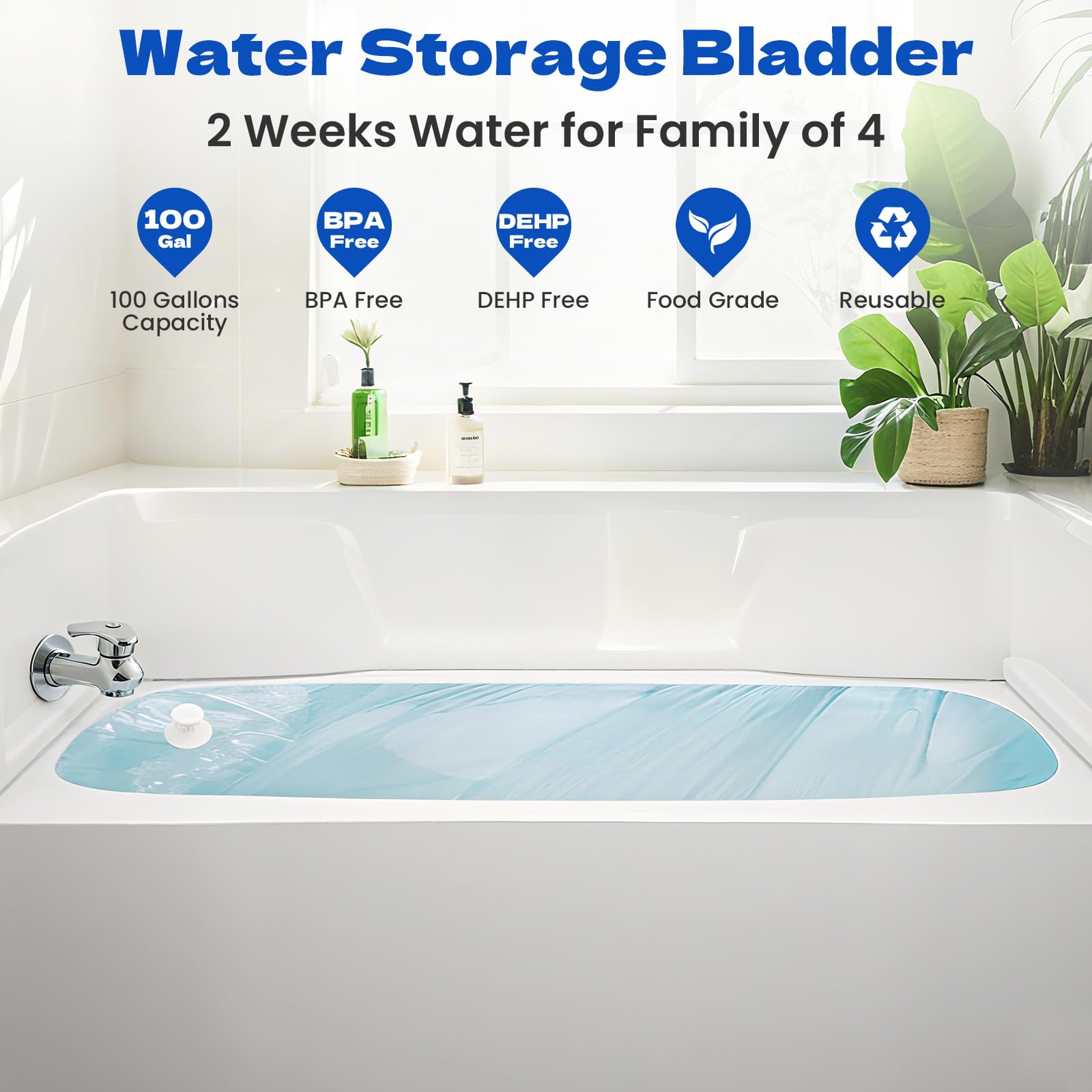 Minzan Water Bladder in a bathtub ready for quick setup during outages.