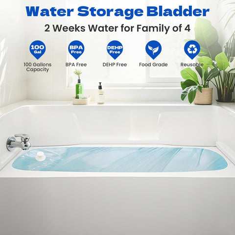 Minzan Water Bladder in a bathtub ready for quick setup during outages.