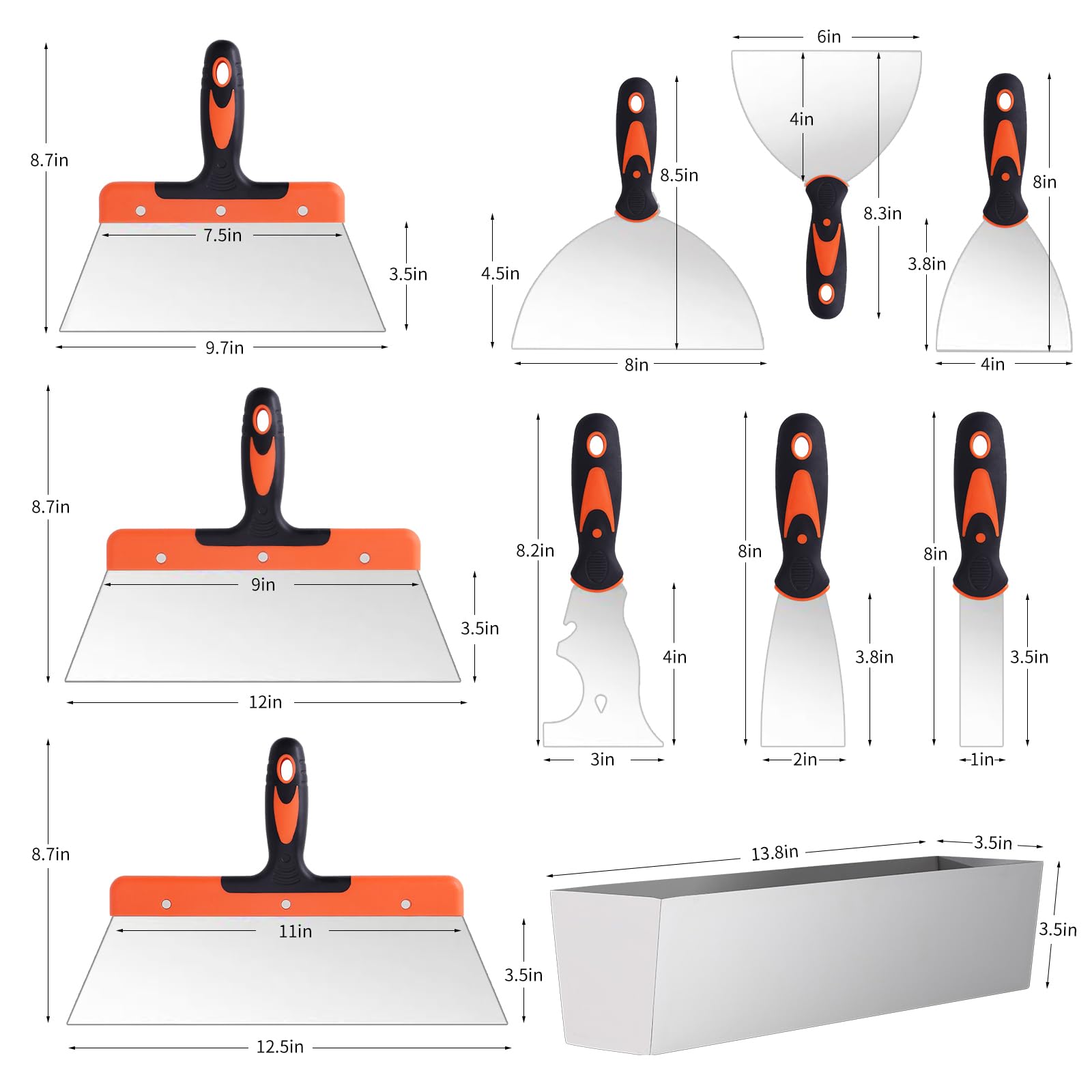 Miofth stainless steel putty knife blade for precise edge work and smooth application.
