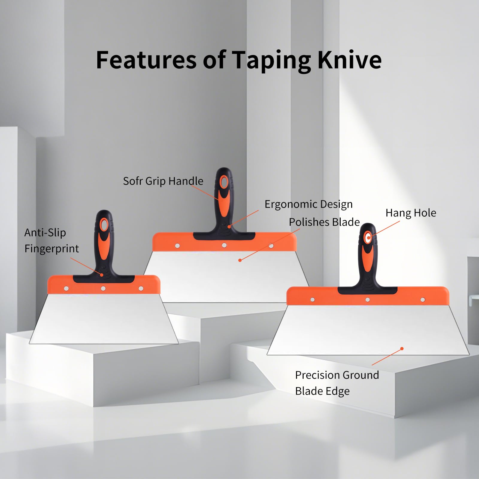 Miofth taping knife for sharp lines and bubble-free finishes.