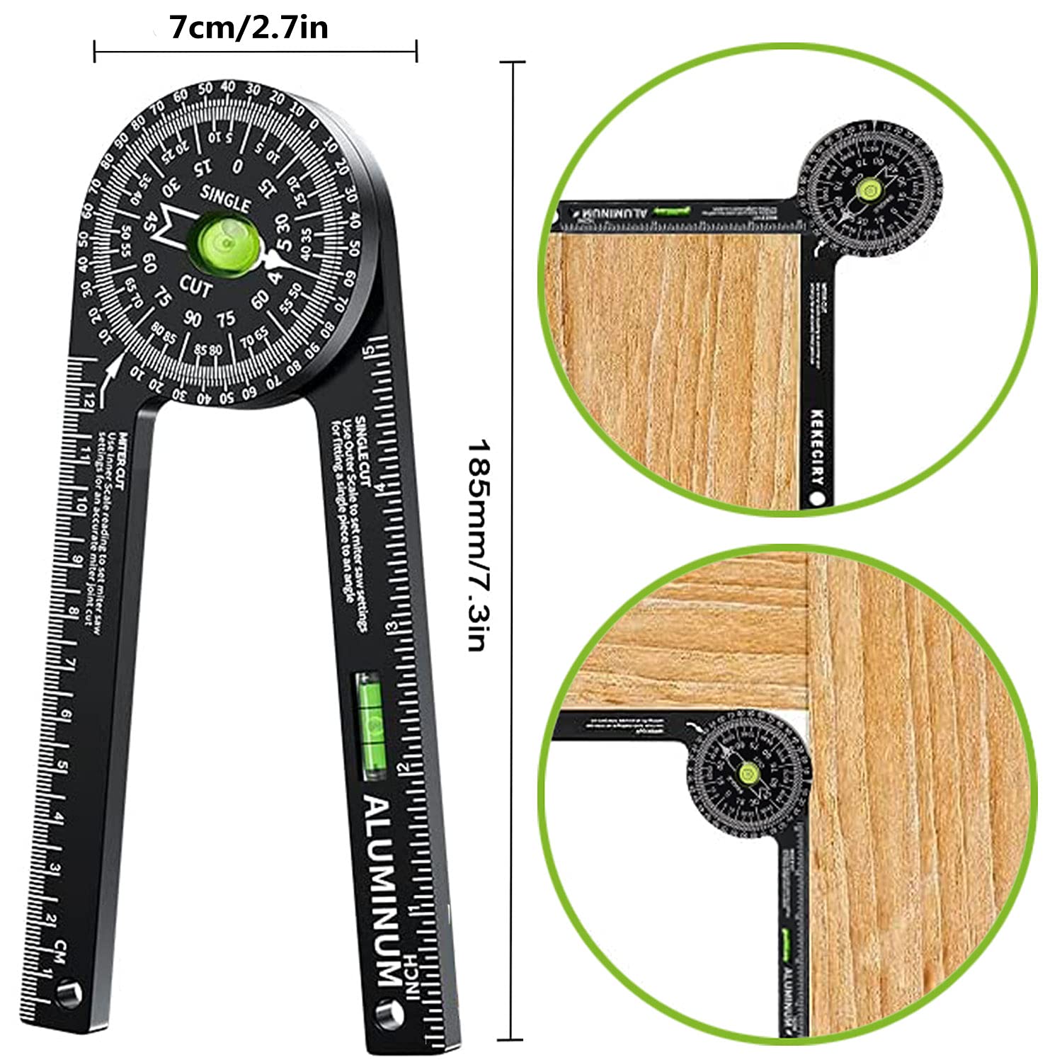Miotorio aluminum protractor with clear angle scales for accurate measurements.