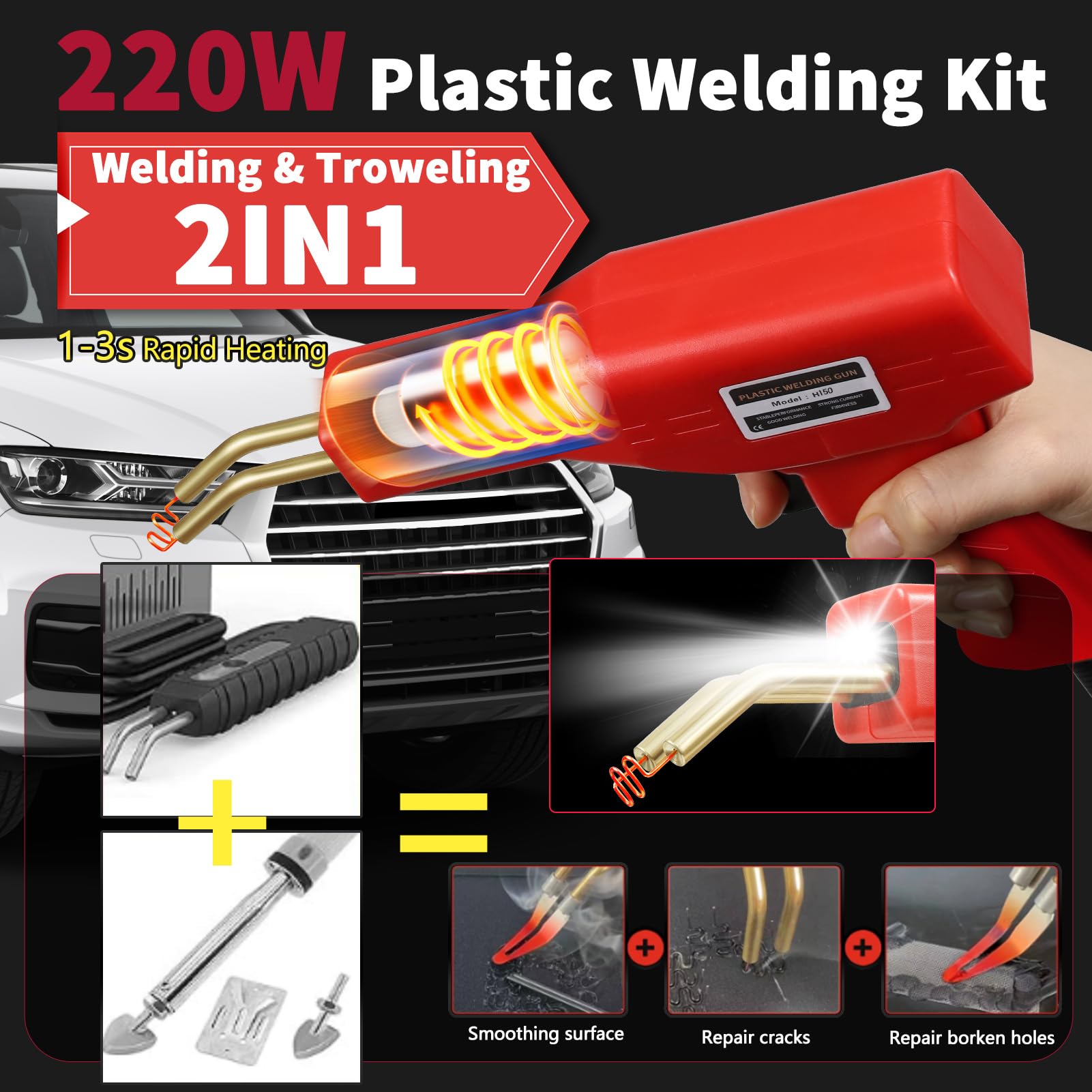 Miotorio welding kit components including spatula and pliers for precise repairs