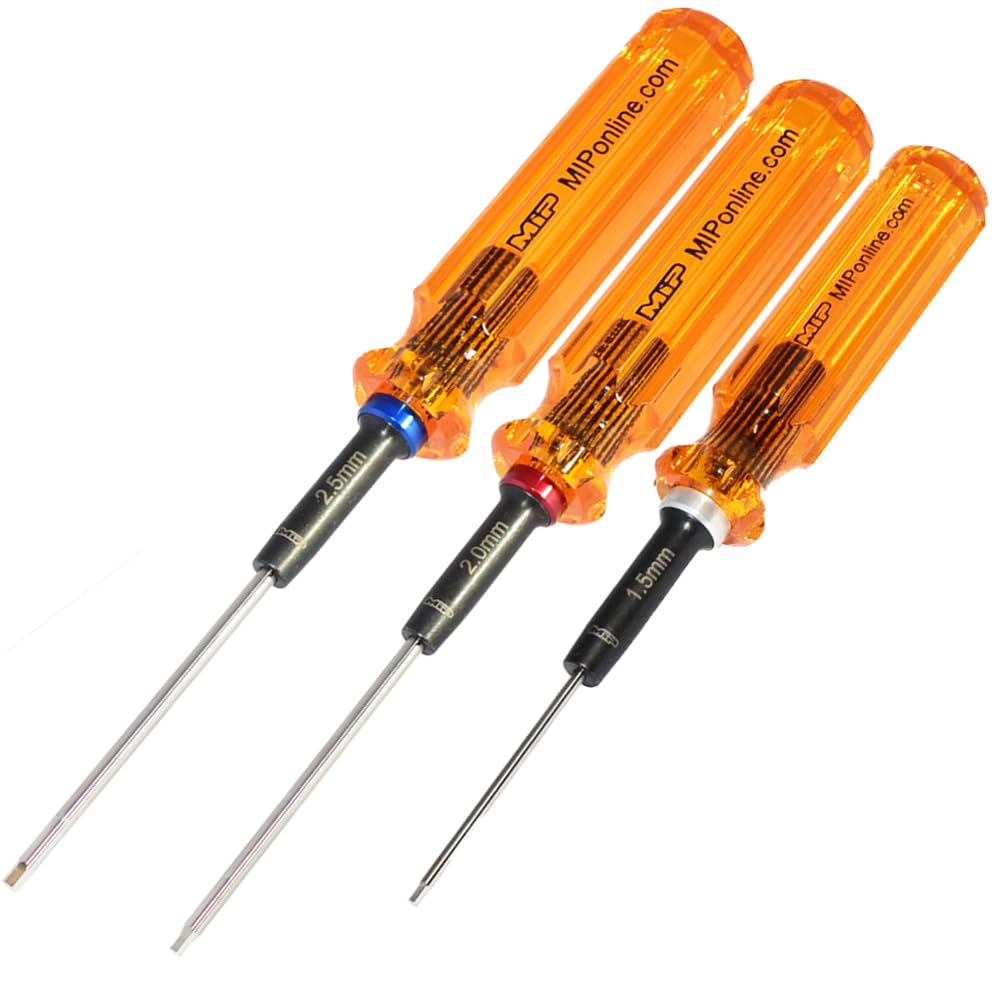 MIP 9602 set with three hex drivers showing 1.5mm, 2.0mm, 2.5mm tips for RC work