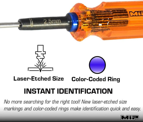 Laser-etched sizes highlight quick identification in the toolbox