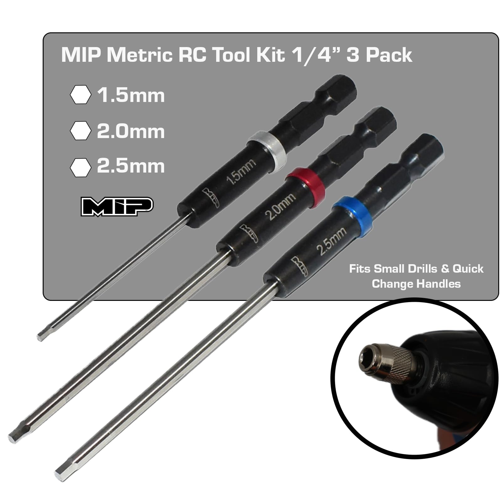 MIP RC Hex Bit Set 9612 2.0mm bits provide secure fastener engagement