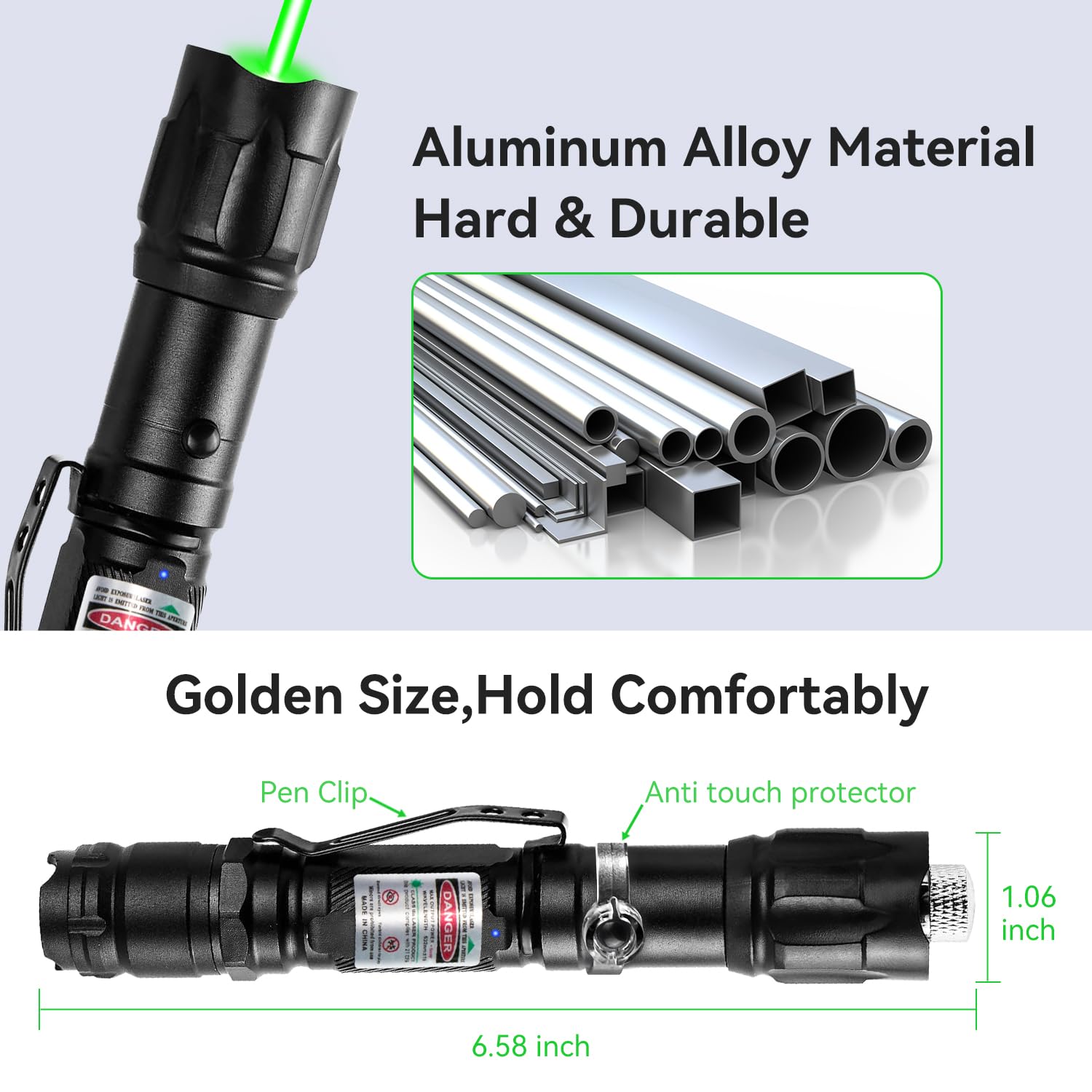 MIPREZT professional green laser pointer USB charging for quick power-ups.