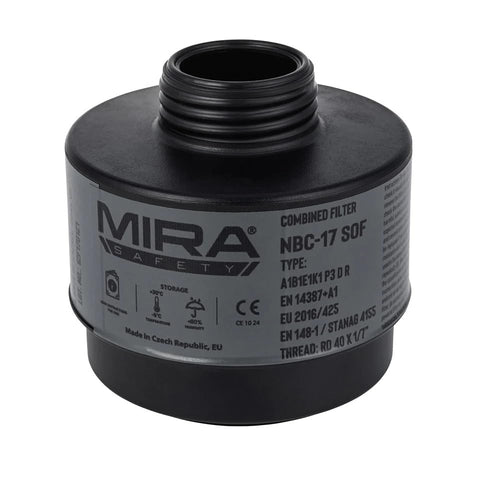 MIRA Safety NBC-17 SOF filter packaging, ready for stocking.