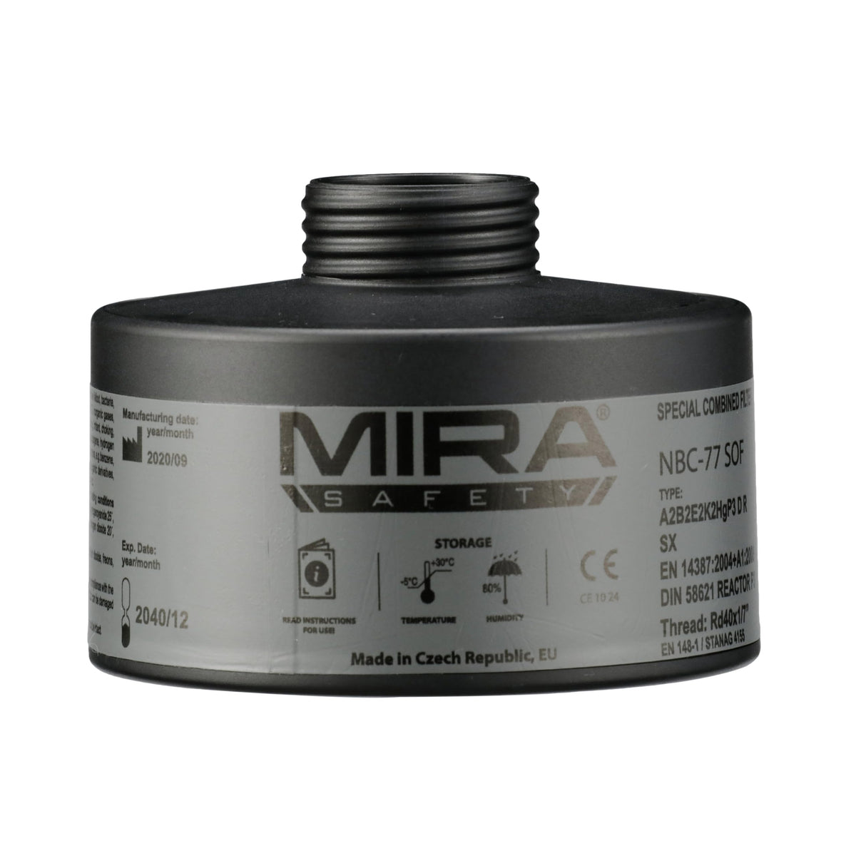 MIRA Safety NBC-77 SOF filter canister for 40mm NATO compatibility and full-face masks