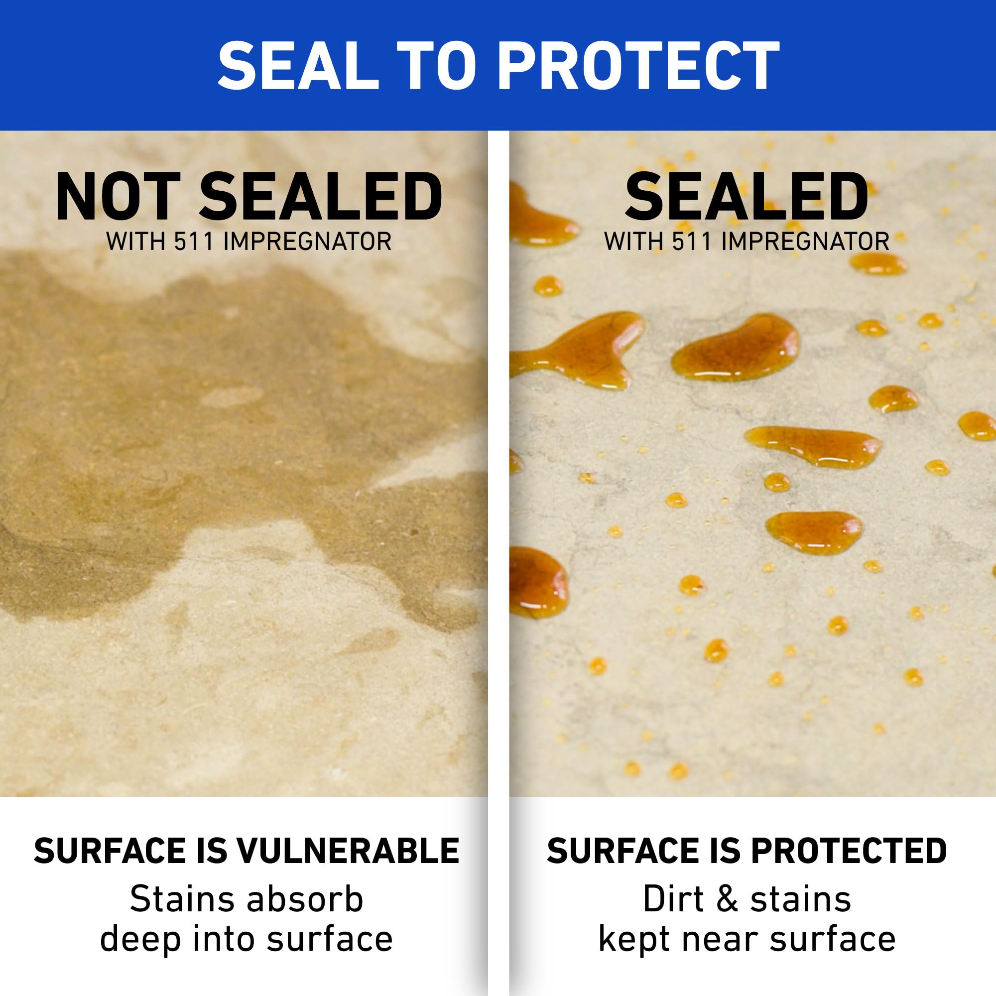 Miracle Sealants 511 Impregnator on countertops showing stain protection potential.