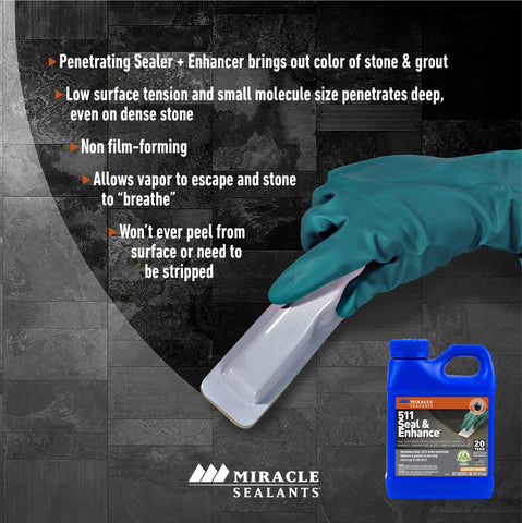 Miracle Sealants 511 Seal and Enhance applied on marble shows natural restoration and protection