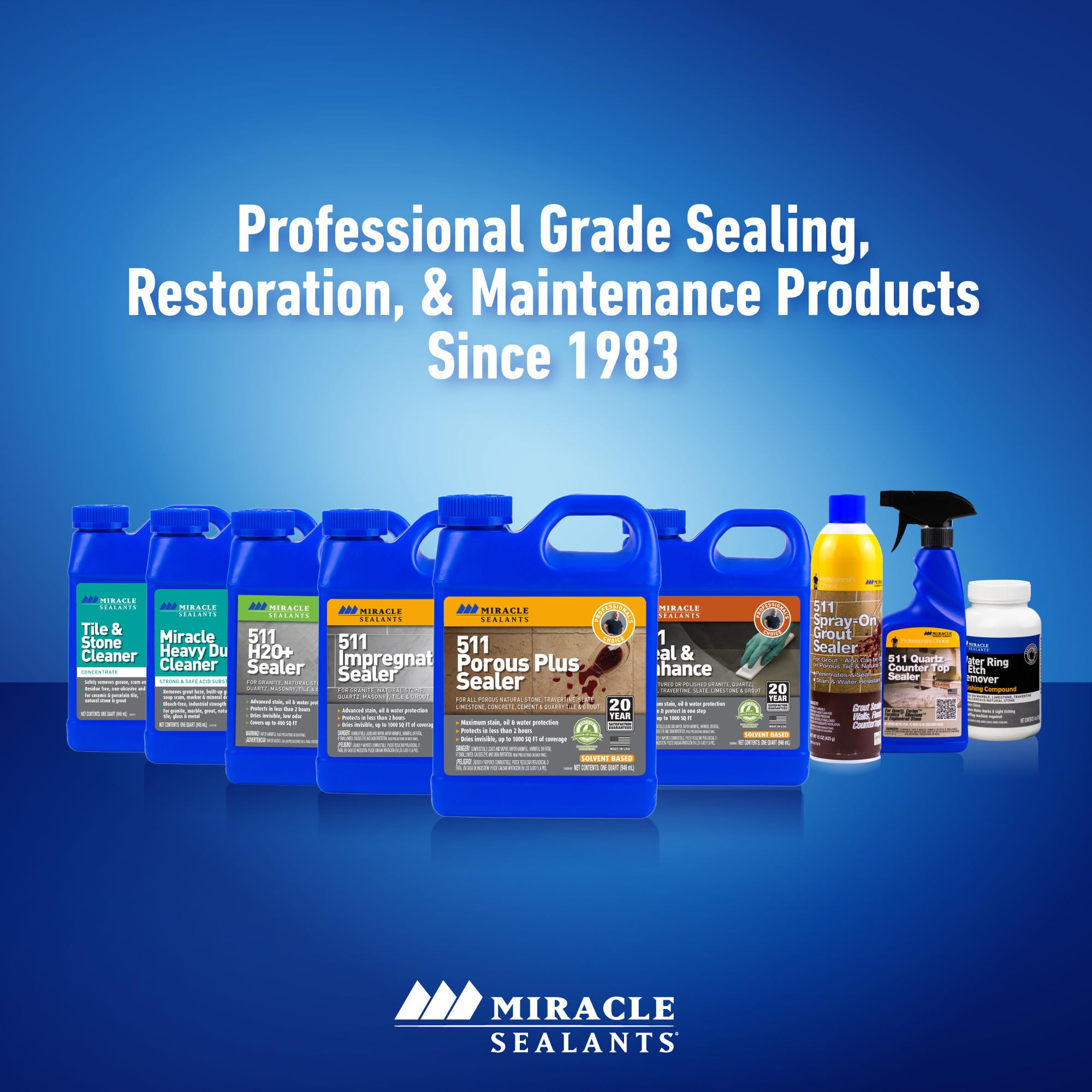 Miracle Sealants Tile & Stone Cleaner gentle formula preserves polish during routine cleaning.
