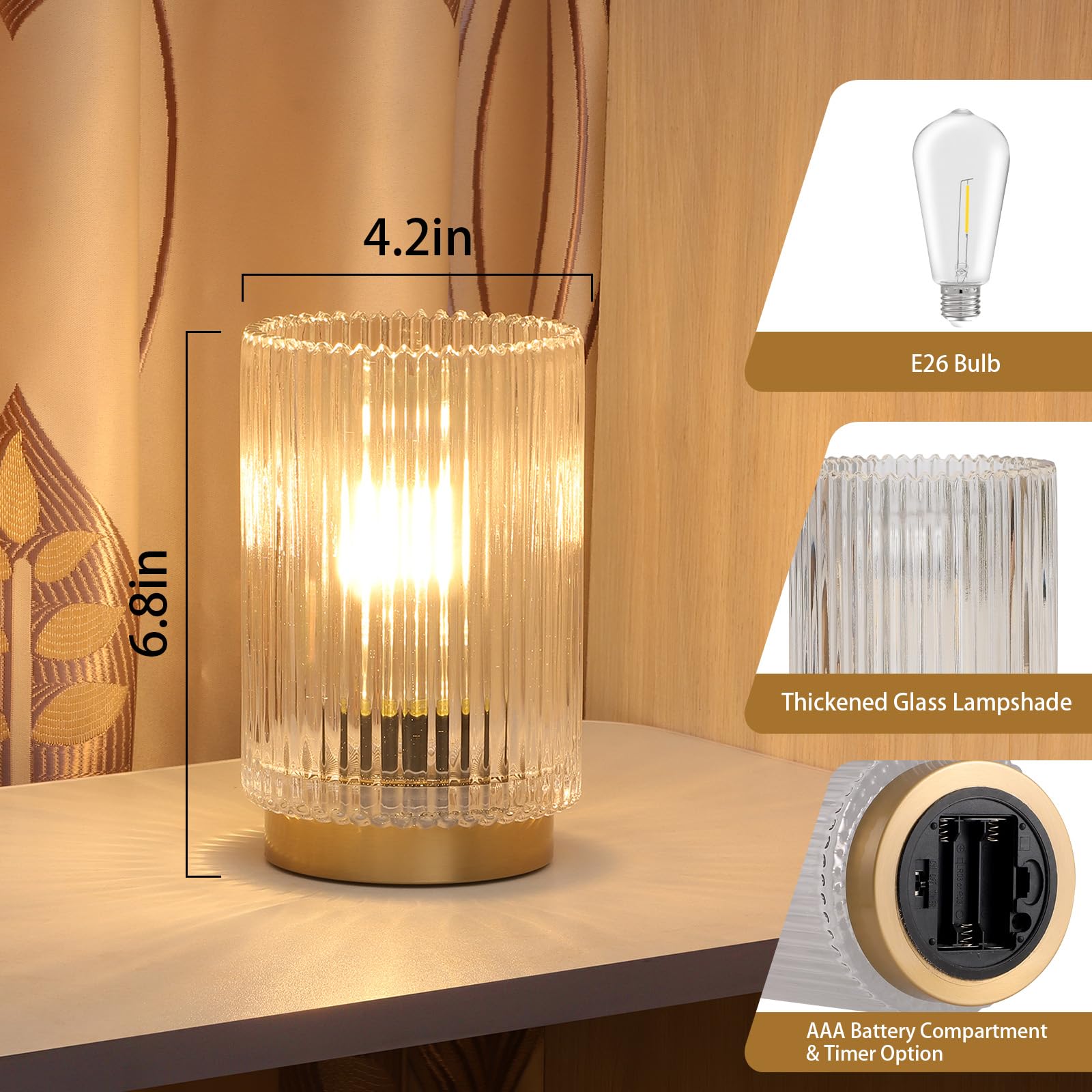 Mirasium cordless table lamp shown on a shelf inside a modern room