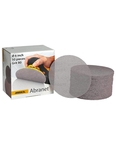 Mirka Abranet 6-Inch disc enables dust-free sanding on wood and metal.