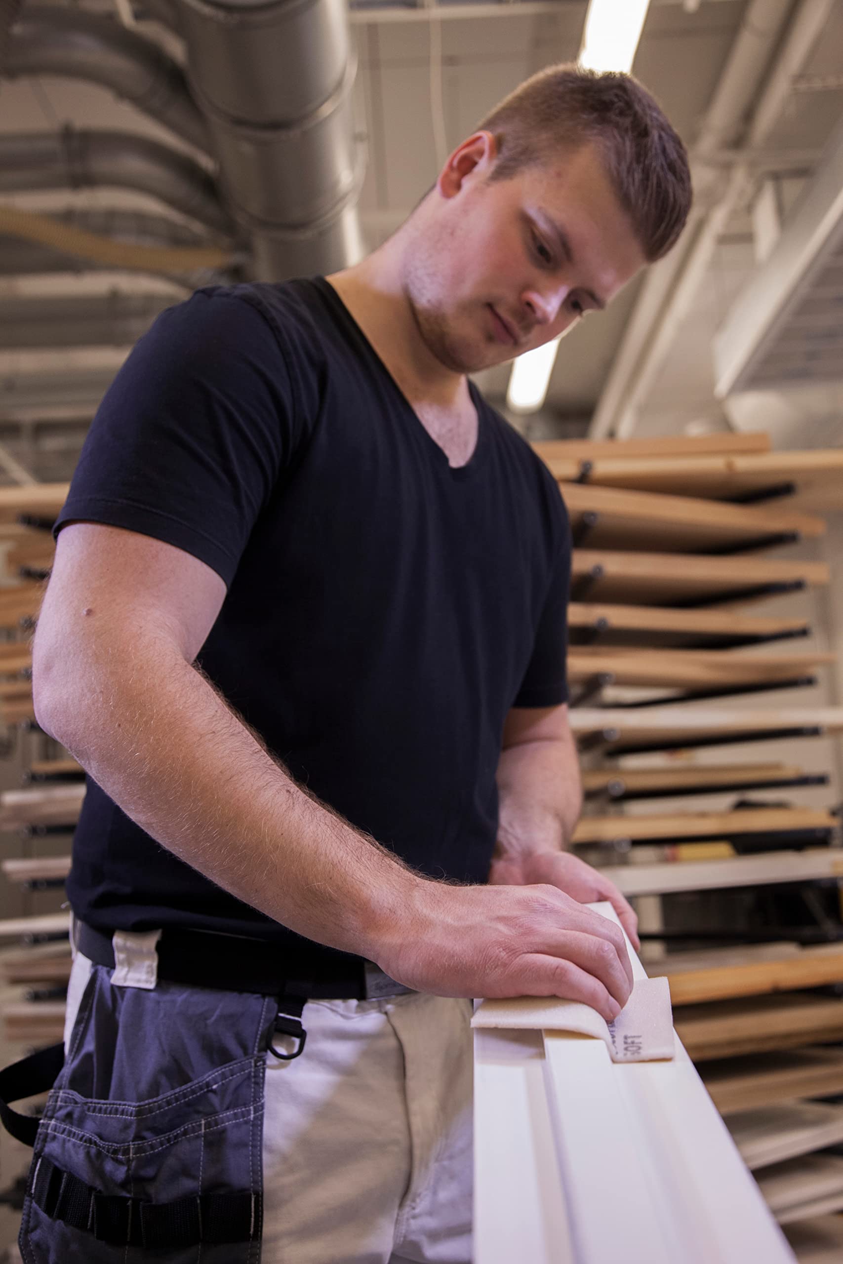 Stearate coating reduces dust during sanding with Goldflex.