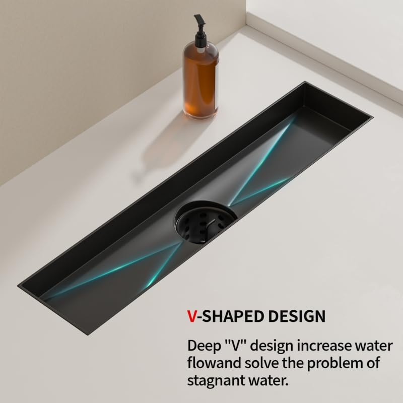 Mirravative drain side view shows slim profile for modern bathrooms