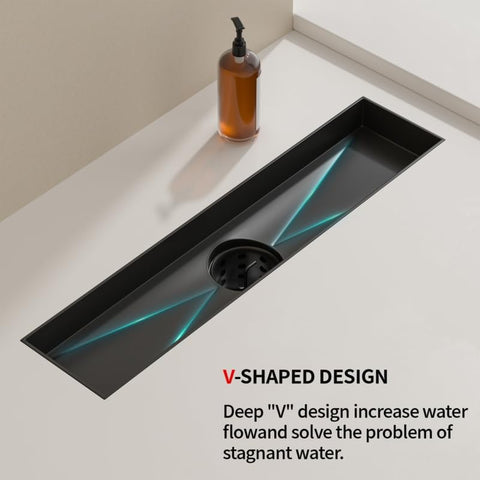 Mirravative drain side view shows slim profile for modern bathrooms