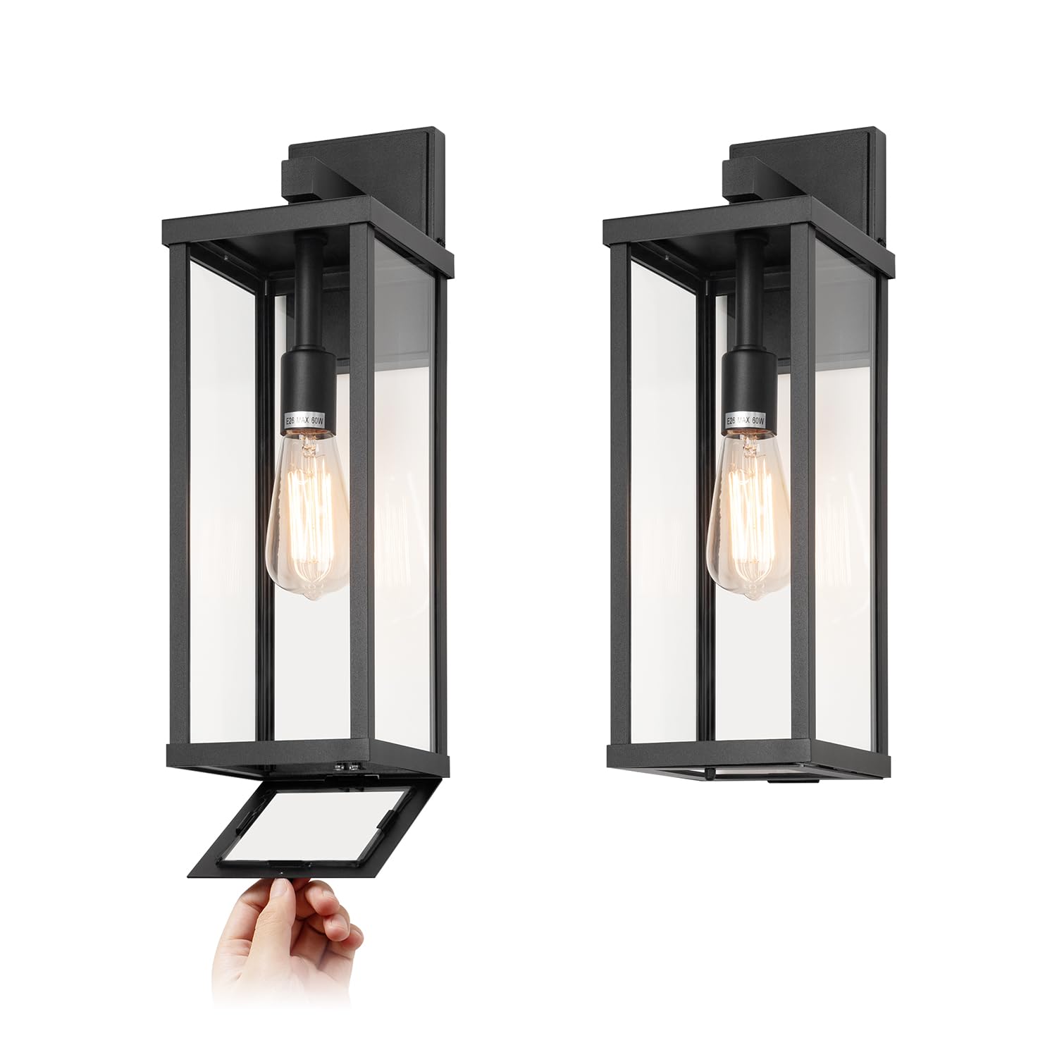 Mirrea 18-inch outdoor wall sconce with matte black frame for exterior lighting