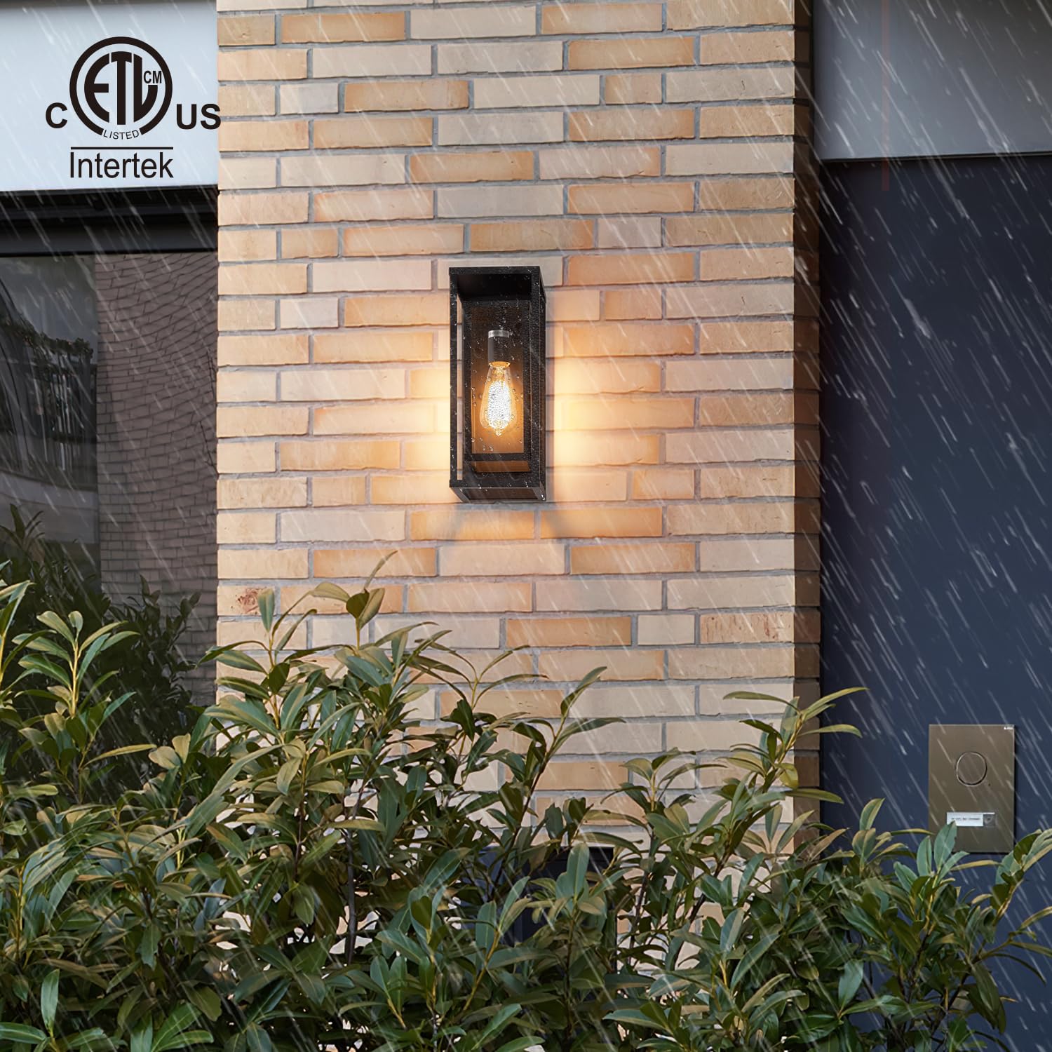 Mirrea outdoor sconce showcases vintage character at night.