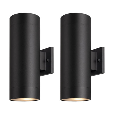 Mirrea outdoor porch light two pack, front view, matte black finish for elevated curb appeal.