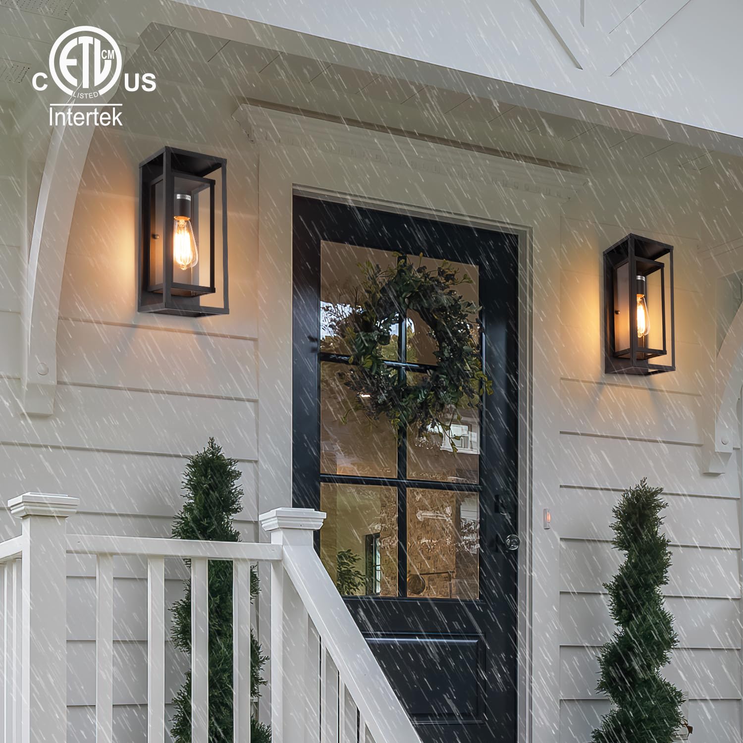 Mirrea 2-pack outdoor sconces offer balanced exterior lighting.