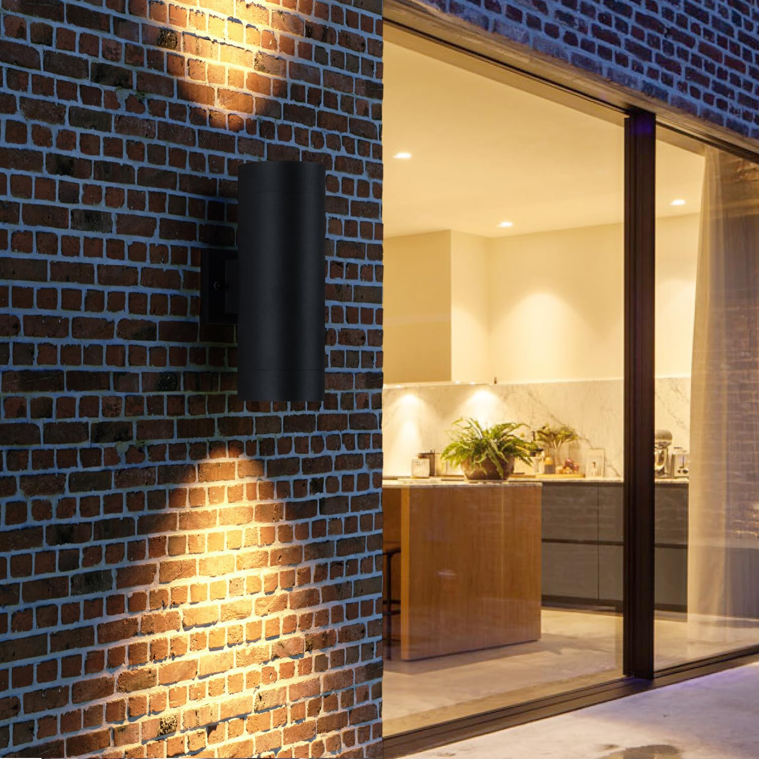 Mirrea porch light close up, aluminum body and tempered glass.