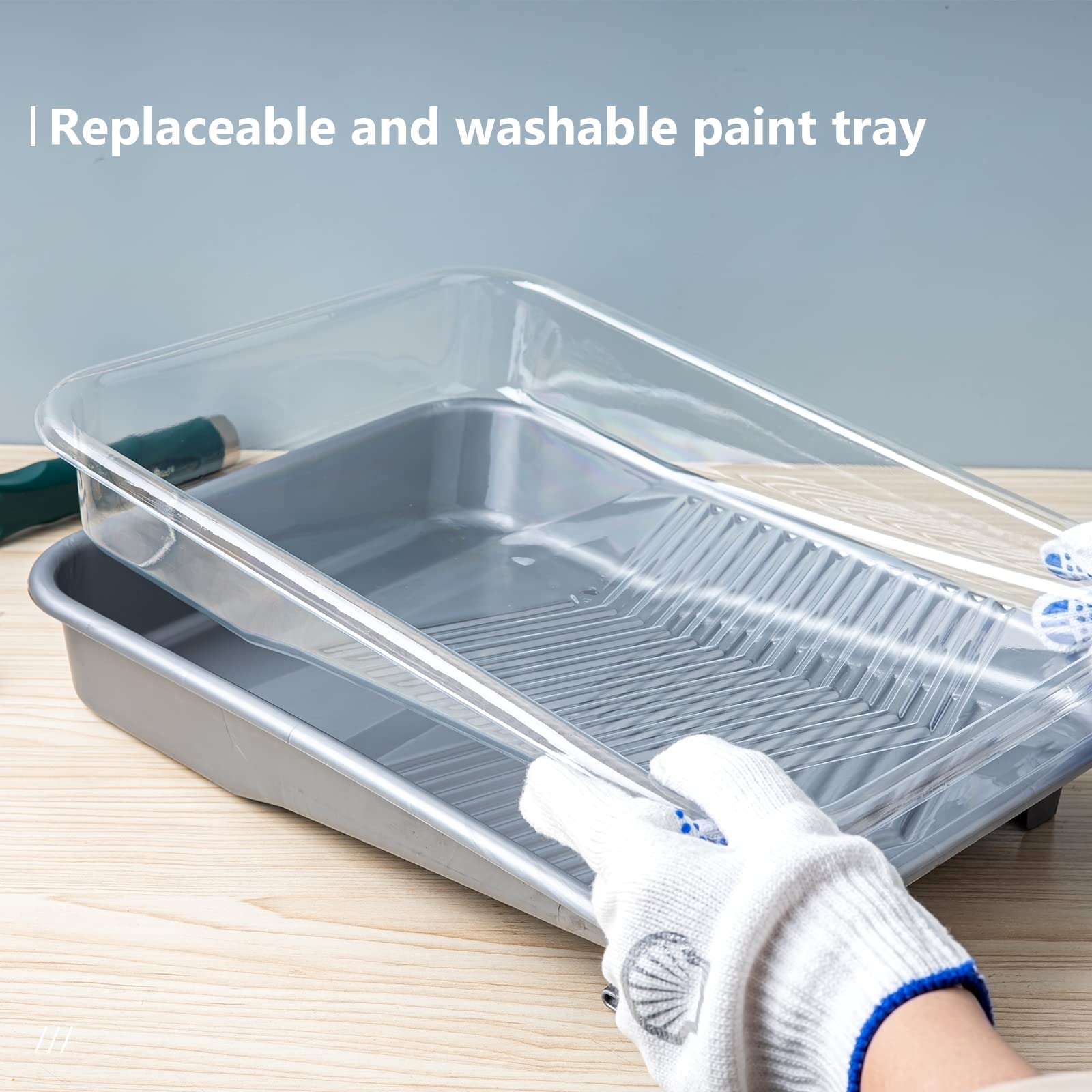 Mister Rui wide-capacity paint-tray holds ample paint for walls and cabinets.