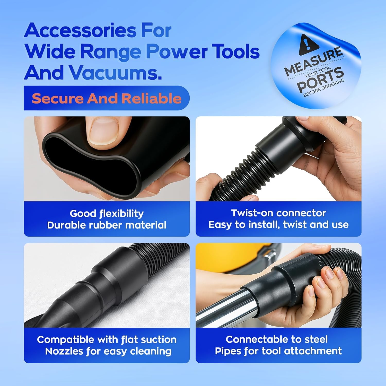 MITENSLE large-port fittings compatible with bigger tools and vacuums.