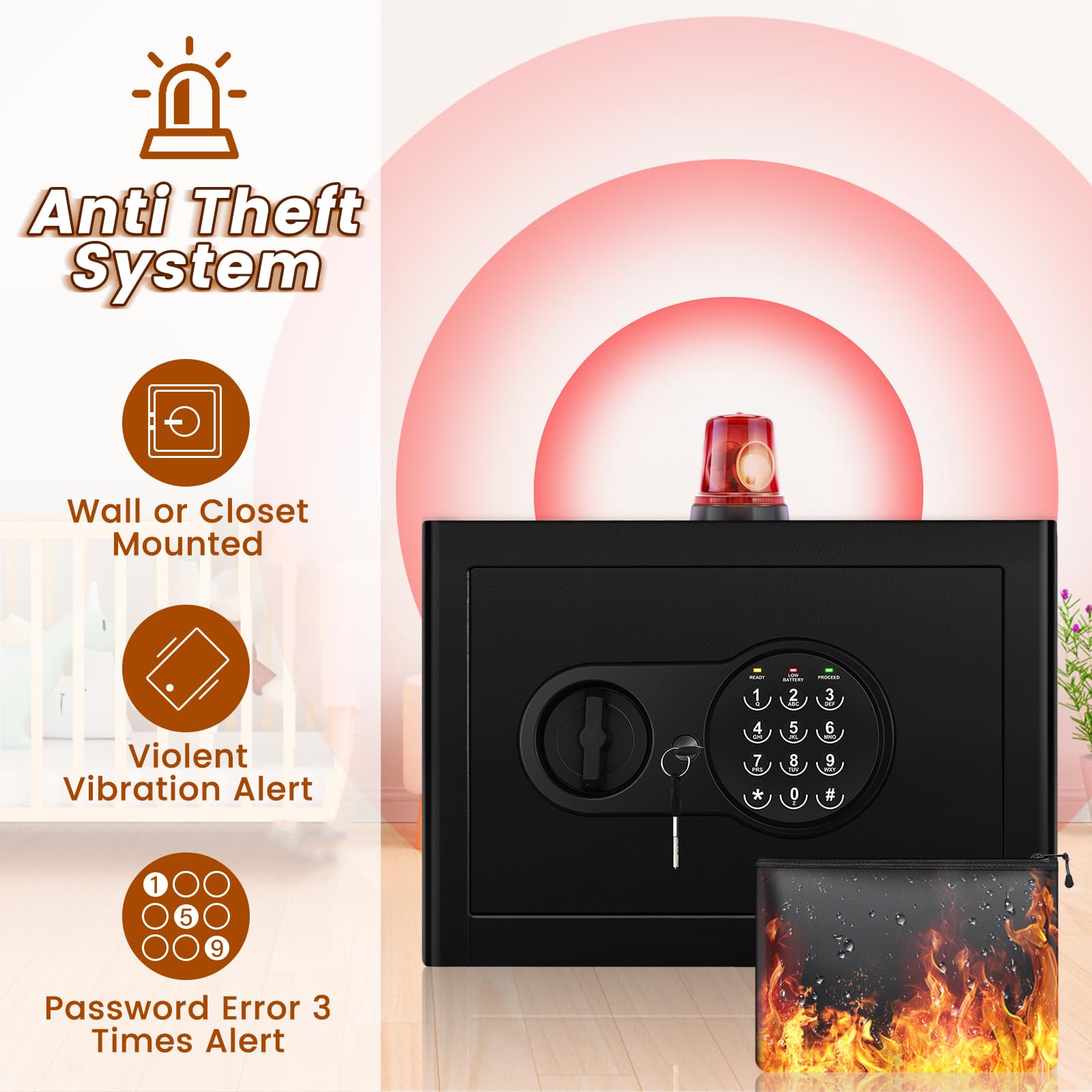 Mitlvge safe box digital keypad with external power option