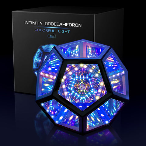 MITO Infinity Mirror Light in dodecahedron setup creates immersive RGB ambience for gaming
