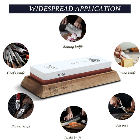 MITSUMOTO SAKARI non-slip wooden base keeps sharpening stable.