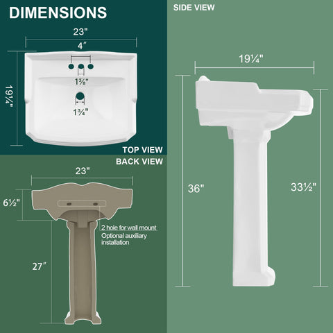 Miuara pedestal sink with backsplash for a cohesive look.