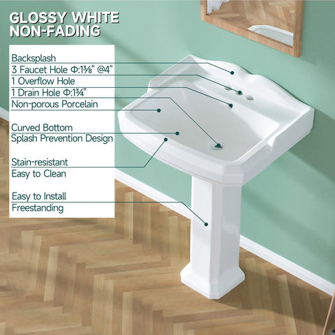 Miuara pedestal sink compact design saves floor space.