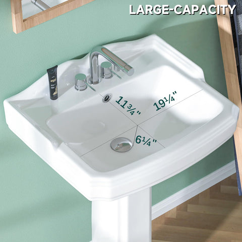 Miuara pedestal sink top basin with deep interior for daily use.