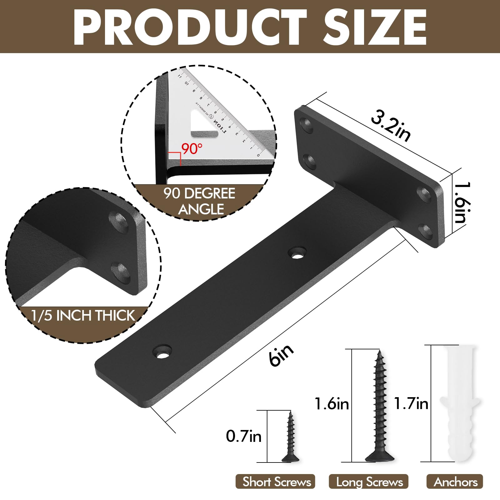 MIUGO 6-inch bracket assembly kit with screws and anchors for easy setup.