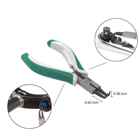 Miular in-use view showing a retaining ring being positioned with the pliers.
