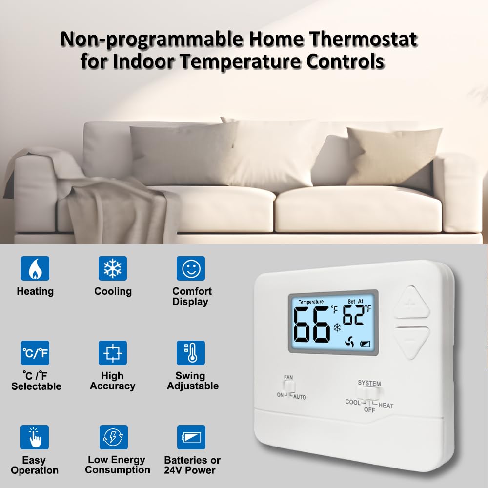 Miuputake digital thermostat with backlit display for easy room reading.