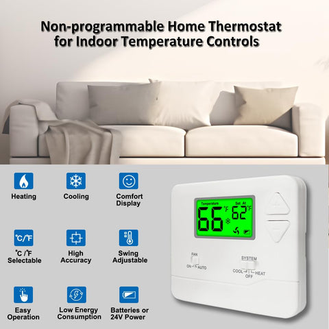 Miuputake thermostat backlit display provides clear temperature readings for quick adjustments.