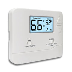 Miuputake nonprogrammable thermostat front view with simple controls for quick setup.