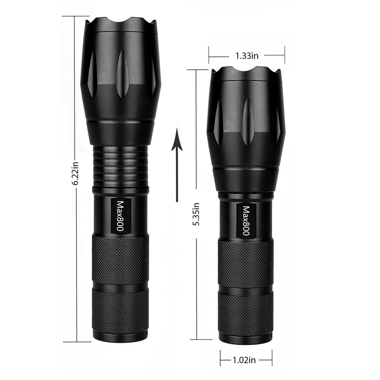 Miuree flashlight zoom focus for long-range spotlight and precision.