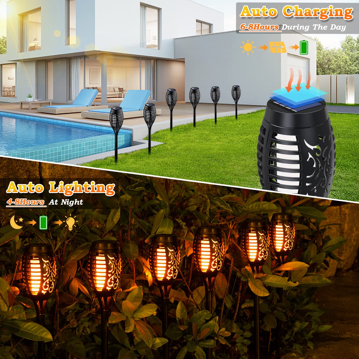 MIUSIKIT easy-install solar torch lights require no wiring.