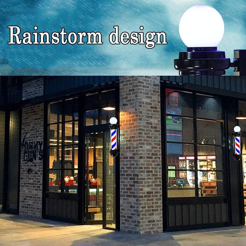 Rotating barber pole sign attracting passersby for salons