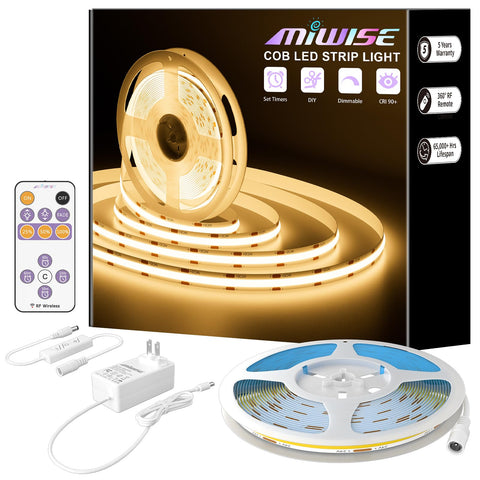 MIWISE COB LED strip 2700K warm white over 20ft for seamless ambient lighting