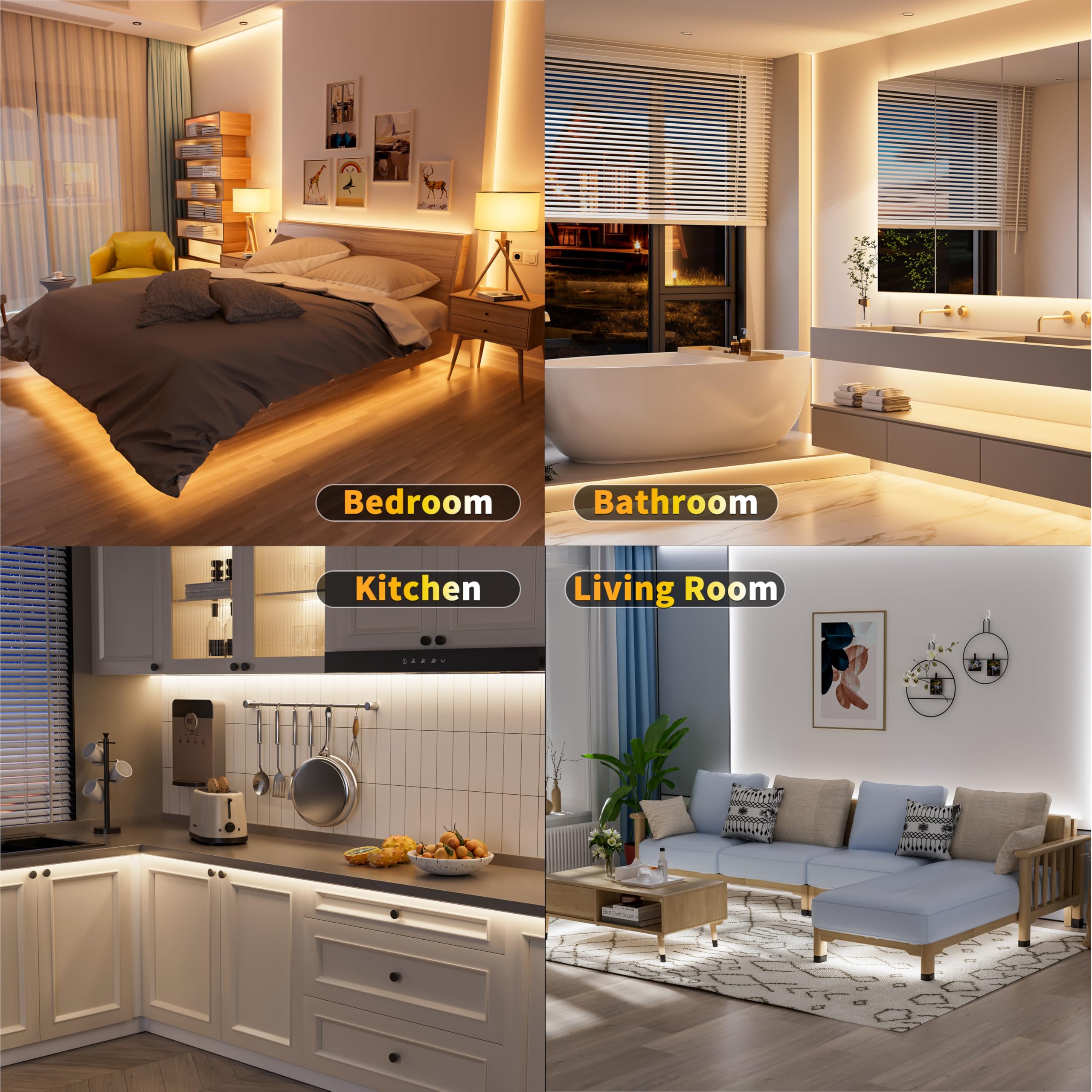 MIWISE COB LED strip light bedroom ambiance with warm white