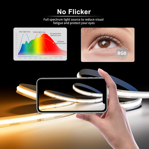 MIWISE COB LED strip light cuttable segments support easy DIY assembly