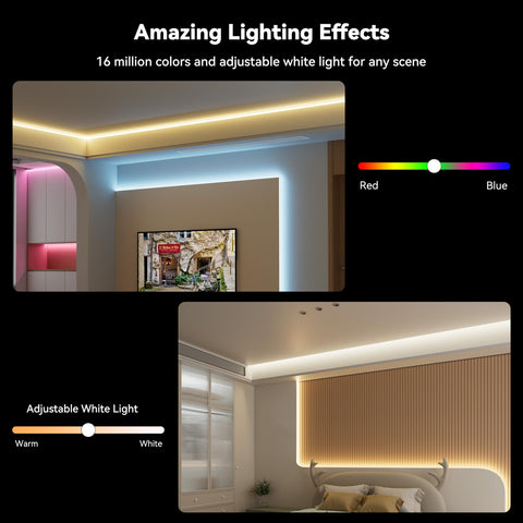 MIWISE RGB COB LED strip highlights multicolor effects for dynamic ambiance.