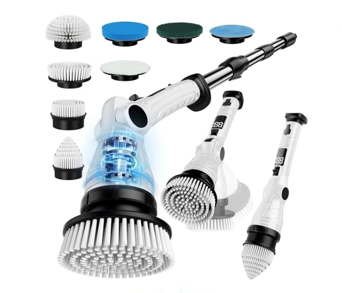 Mixbugg Electric Spin Scrubber with all 8 heads for versatile deep cleaning.