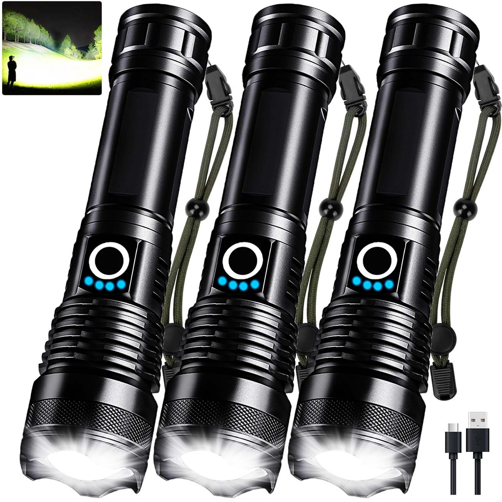 Mixilin three-pack rechargeable flashlights for home, camping, emergencies