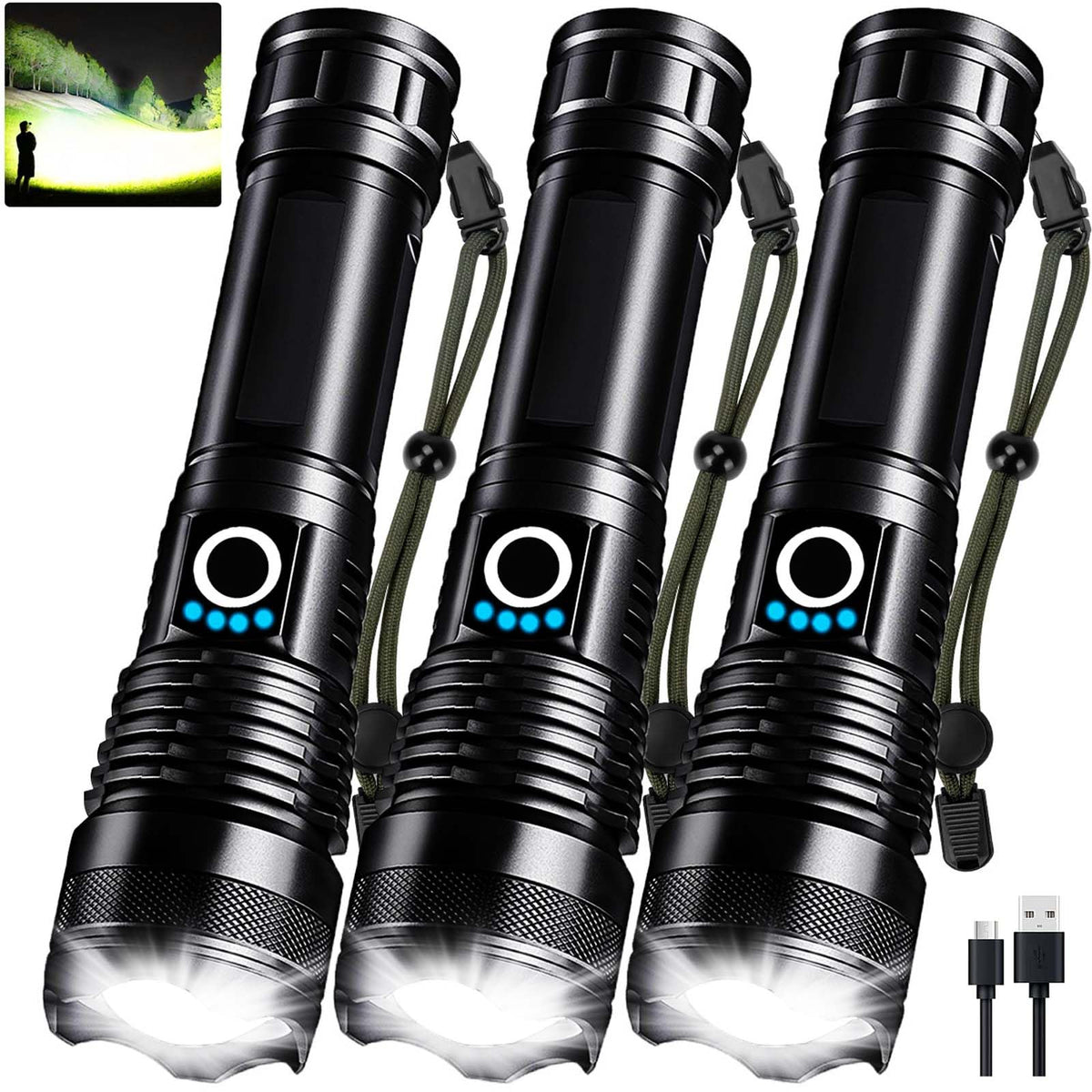 Mixilin three-pack rechargeable flashlights for home, camping, emergencies